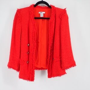 WD.NY Women's Christmas Red Fringe Blazer Size Small Open Front Cardigan Jacket